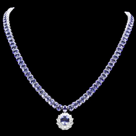 14k W Gold 45ct Tanzanite 1.35ct Diamond Necklace