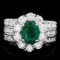 14k White Gold 2.10ct Emerald 3ct Diamond Ring