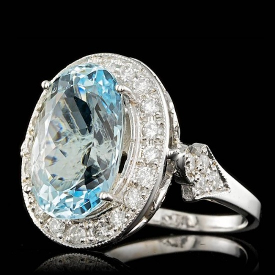 14k Gold 7.00ct Aquamarine 1.65ct Diamond Ring