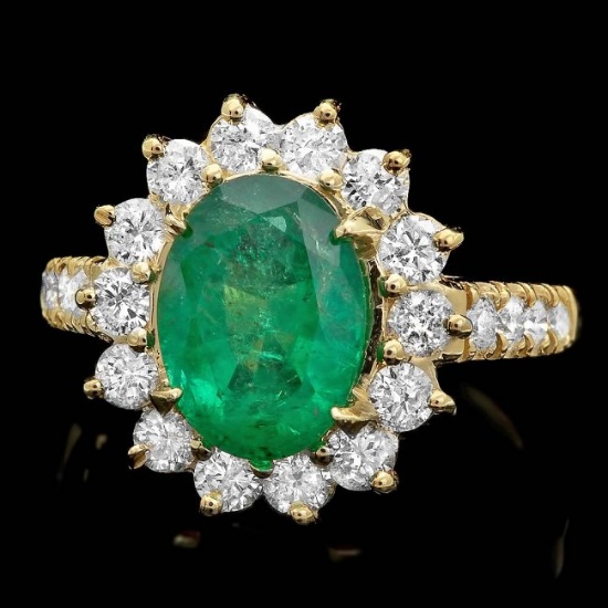 14k Gold 2.50ct Emerald 1.30ct Diamond Ring
