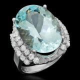 14K Gold 14.95ct Aquamarine 1.17ct Diamond Ring