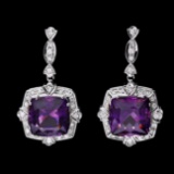 14k Gold 22ct Amethyst 1.75ct Diamond Earrings