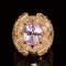 14K Gold 14.78ct Kunzite, 1.40ct Orange Sapphire 1.52ct Diamond Ring