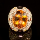 14K Gold 18.02ct Citrine, 1.40ct Orange Sapphire 1.25ct Diamond Ring