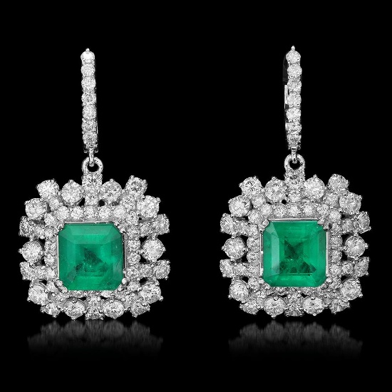 14K Gold 5.68ct Emerald 5.75ct Diamond Earrings
