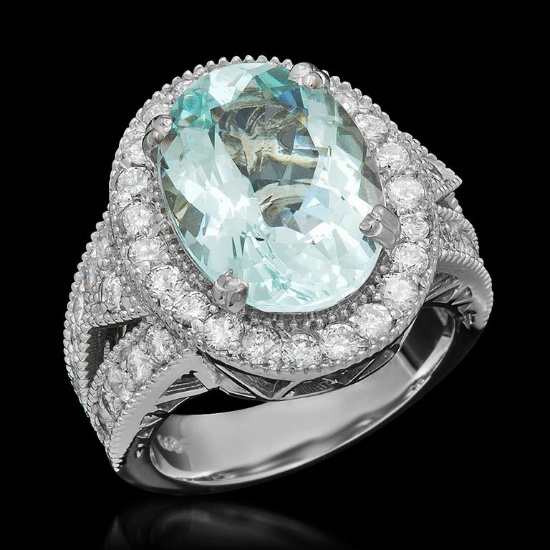 14k Gold 6.60ct Aquamarine 1.71ct Diamond Ring