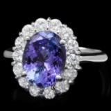 14k White Gold 3ct Tanzanite 1.00ct Diamond Ring