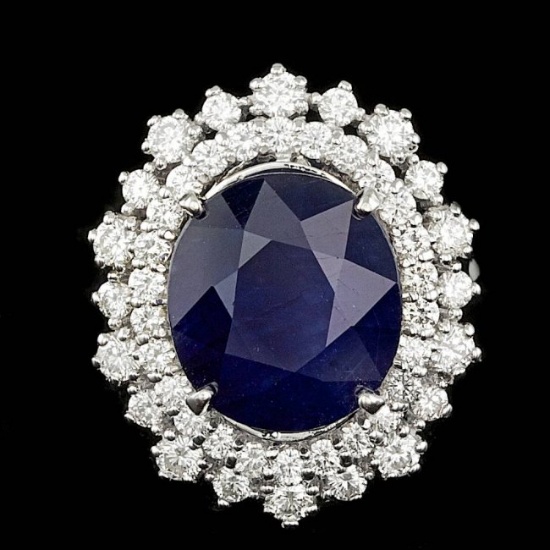 14k Gold 8.50ct Sapphire 1.50ct Diamond Ring