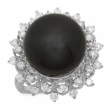 14K Gold 14mm Tahitian Pearl 0.80ct Diamond Ring