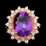 14k Rose Gold 4.50ct Amethyst 0.80ct Diamond Ring