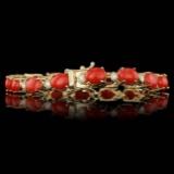 14k Gold 15.00ct Coral 0.80ct Diamond Bracelet