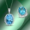 14K Gold Blue Topaz & Diamond Ring and Pendant Set