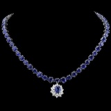 14k Gold 49.5ct Sapphire 1.70ct Diamond Necklace