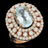 14K Gold 4.35ct Aquamarine 2.09ct Diamond Ring