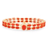 14K Gold 19.20ct Coral 0.33cts Diamond Bracelet