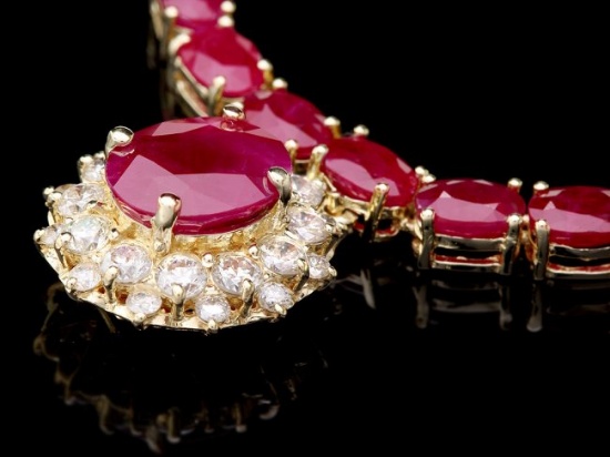 14k Yellow Gold 49ct Ruby 1.30ct Diamond Necklace