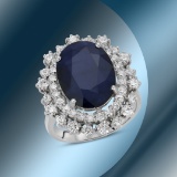 14K Gold 7.11cts Sapphire & 1.39cts Diamond Ring