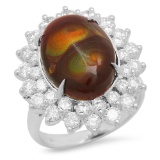 14K Gold 4.11ct Fire Agate 1.92cts Diamond Ring