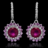 14K Gold 6.04ct Ruby, 4.80ct Pink Sapphire, 1.48ct Diamond Earrings