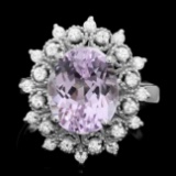 14k White Gold 4.50ct Kunzite 0.55ct Diamond Ring