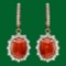 14k Gold 6.11ct Coral 2.55ct Diamond Earrings