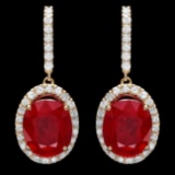 14k Gold 13.00ct Ruby 1.50ct Diamond Earrings