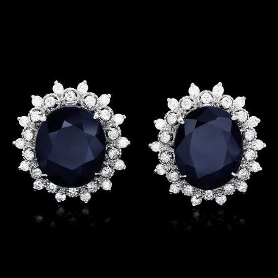 14k Gold 15ct Sapphire 1.40ct Diamond Earrings
