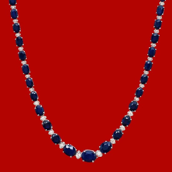 14k Gold 30.19ct Sapphire 1.25ct Diamond Necklace