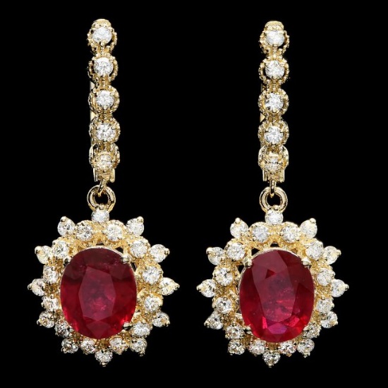 14k Gold 7.00ct Ruby 1.70ct Diamond Earrings
