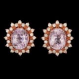 14k Rose 10.00ct Kunzite 1.35ct Diamond Earrings