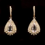 14K Gold 13.6ct Morganite 6.73ct Diamond Earrings