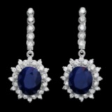 14k Gold 10.00ct Sapphire 1.70ct Diamond Earrings