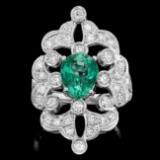 14k White Gold 2.00ct Emerald 1.35ct Diamond Ring