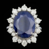 14k Gold 10.00ct Sapphire 1.80ct Diamond Ring
