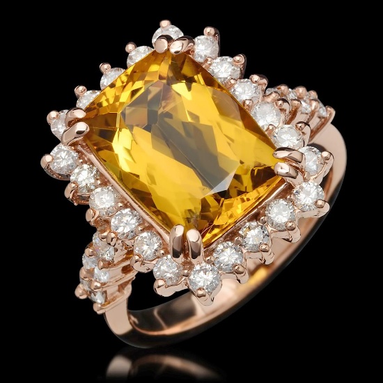 14K Gold 4.80ct Yellow Beryl & 1.12ct Diamond Ring