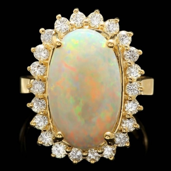14k Yellow Gold 4.00ct Opal 1.10ct Diamond Ring