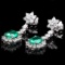 14k W Gold 3.50ct Emerald 2.50ct Diamond Earrings