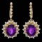 14k Gold 15.00ct Amethyst 2.00ct Diamond Earrings