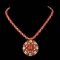 14k Gold 60ct Coral 6.35ct Diamond Necklace