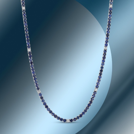 14K Gold 10.40cts Sapphire & 0.62cts Diamond Necklace