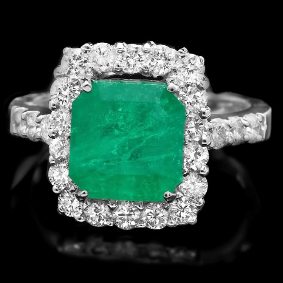 14k White Gold 3.70ct Emerald 1.10ct Diamond Ring