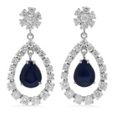 14K Gold  10.37ct Sapphire 7.08ct Diamond Earrings