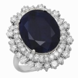 14K Gold 12.10ct Sapphire 1.85ct Diamond Ring