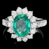 14k White Gold 2.50ct Emerald 1.20ct Diamond Ring
