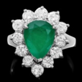 14k White Gold 2.70ct Emerald 1.50ct Diamond Ring