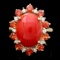 14k Yellow Gold 5.00ct Coral 0.35ct Diamond Ring