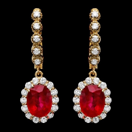 14k Gold 8.00ct Ruby 1.35ct Diamond Earrings