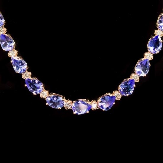 14k Gold 26.35ct Tanzanite 1.82ct Diamond Necklace