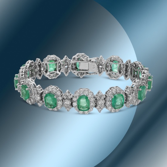 14K Gold 18.70cts Emerald & 12.01cts Diamond Bracelet