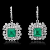 14K Gold 5.68ct Emerald 5.75ct Diamond Earrings